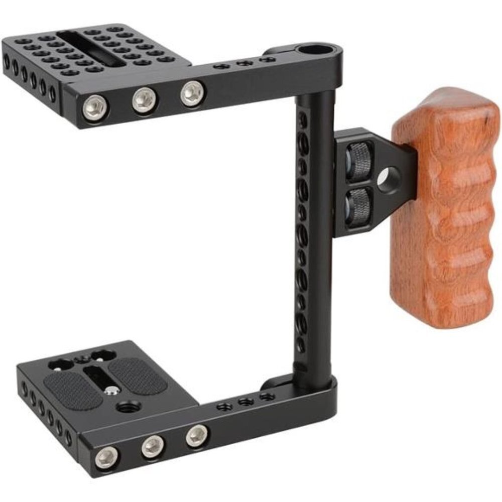 DSLR Video Camera Cage Stabilizer Rig with Wooden Handle